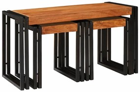 Mesas de canto 3 pcs Marrom e Preto Madeira de acácia maciça