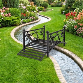 Ponte de jardim metálica decorativa 101,5 x 45 x 43,5 cm com corrimões laterais e motivos estéticos, com capacidade de carga de 150 kg, para lago, pát