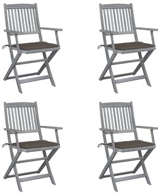 Cadeiras exterior dobráveis c/ almofadões 4 pcs acácia maciça