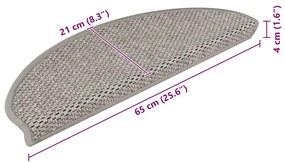 Tapetes escada adesivos aspeto sisal 15pcs 65x21x4 cm prateado