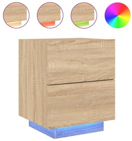 Mesas cabeceira c/ LEDs 2 pcs derivados madeira carvalho sonoma