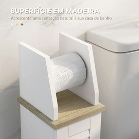 Armário Casa de Banho Moderno com Prateleiras Ajustáveis e Suporte para Papel Higiénico 18x20x80 cm Branco