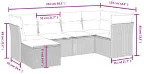 6 pcs conjunto sofás de jardim c/ almofadões vime PE preto
