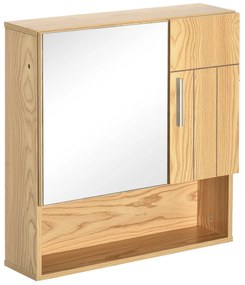 kleankin Armário Casa de Banho com Espelho Móvel Suspenso de Casa de Banho com 2 Portas e 2 Prateleiras Interiores Ajustáveis 54x15,2x55,3cm Natural