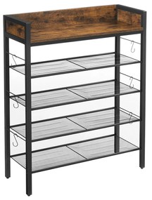Organizador de sapatos VASAGLE, com bordas elevadas, 4 prateleiras de malha, comporta até 14 pares de sapatos, para tênis, saltos altos, chinelos, industrial, marrom rústico e preto LBS022B01
