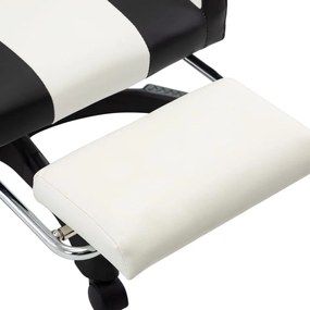 Cadeira estilo corrida c/ apoio pés couro artif. preto/branco