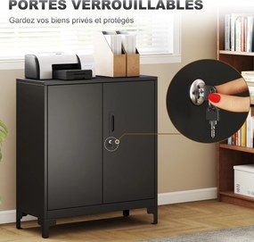 Armário de escritório de 2 níveis 80 x 35 x 91 cm, móvel de arrumação metálico para escritório com 2 portas com fechadura, preto