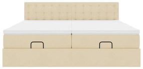 Estrutura de cama otomana com colchões tecido creme 200x200cm
