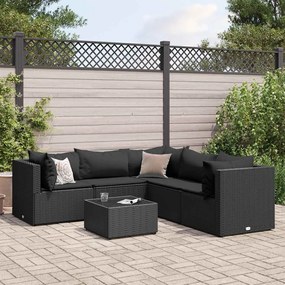 vidaXL 6 pcs conjunto lounge de jardim c/ almofadões vime PE preto