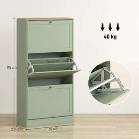 Sapateira, Armário para Calçado, 60 x 23,5 x 115 cm, 3 Portas Basculantes, Verde