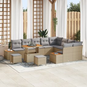 Conjunto de Sofá de Jardim vidaXL 12 Peças com Almofadas Bege Vime PE