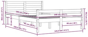 Estrutura de cama 140x190 cm madeira maciça preto