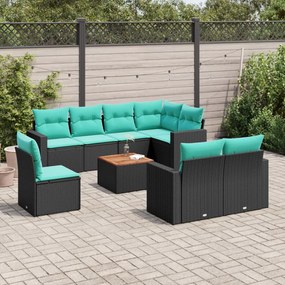 vidaXL 9 pcs conjunto de sofás p/ jardim c/ almofadões vime PE preto