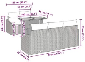 Conjunto de Jantar de Jardim 6 Peças com Almofadas Pretas - Rattan, Po