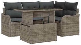 Conjunto de Sofá de Jardim vidaXL de 5 Peças com Almofadas Cinza Vime