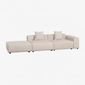 Sofá Modular De 2 Peças Canto Direito Com Braços Baixos E Pufe (↔︎345 Cm) Bruna Bombazina Crema Linho - Sklum