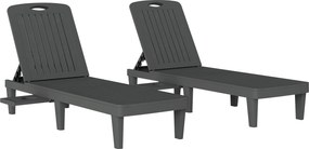 Outsunny Conjunto de 2 Espreguiçadeiras Reclináveis de Plástico PP com Bandeja Lateral Encosto Ajustável em 5 Posições 192x57x28,5 cm Cinzento | Aosom Portugal