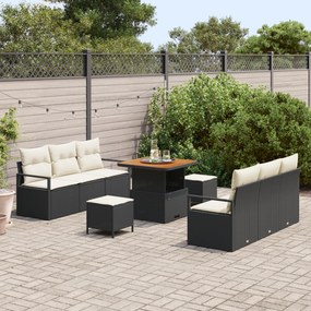 Conjunto de Sofá de Jardim vidaXL com Almofadas Preto Rattan de Poliet