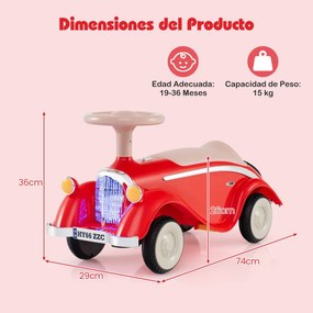 Andarilho montar carro clássico deslizante com volante, buzina, luz LED e espaço de armazenamento sob o assento para crianças de 19 a 36 meses Vermelh