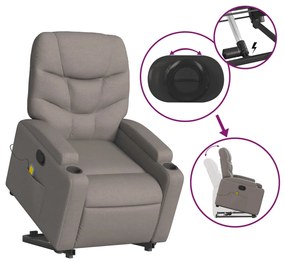 Poltrona elevatória de massagens tecido cinzento-acastanhado