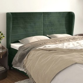 Cabeceira cama c/ abas veludo 183x23x118/128 cm verde-escuro