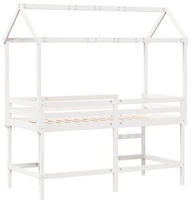 Cama alta c/ escada e telhado 90x190 cm pinho maciço branco