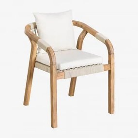 Pack De 4 Cadeiras De Jantar Com Braços Em Madeira De Acácia Dubai Castanho Acácia Rústico & Tecido Gardénia Branco - Sklum