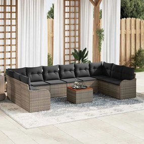 Conjunto de Sofá de Jardim vidaXL de 11 Peças com Almofadas Cinza Rattan