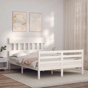 3195127 vidaXL Estrutura de cama de casal c/ cabeceira madeira maciça branco