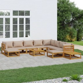 vidaXL 12pcs conj lounge jardim madeira c/almofadões cinza-acastanhado