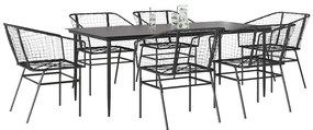 Conjunto de jantar jardim 7 peças vidro vime PE preto