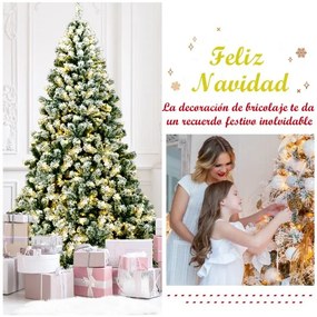 Arvore natal com neve artificial de 225 cm Iluminado com dobradiça 550 luzes LED Base metálica dobrável Verde