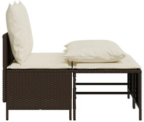 4 pcs conjunto sofás de jardim c/ almofadões vime PE castanho