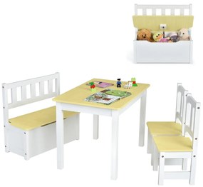 Conjunto de mesa e cadeiras para crianças 4 peças de actividades de madeira 2 em 1 com 2 cadeiras e 1 banco para brincar desenhar ler comer Natural