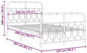 Estrutura de cama com cabeceira e pés 120x200 cm metal preto