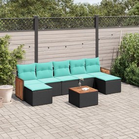 vidaXL 8 pcs conjunto de sofás p/ jardim c/ almofadões vime PE preto