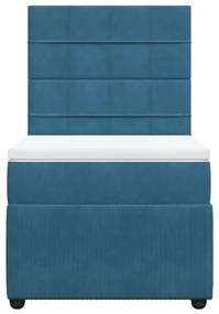 Cama boxspring com colchão 100x200 cm veludo azul