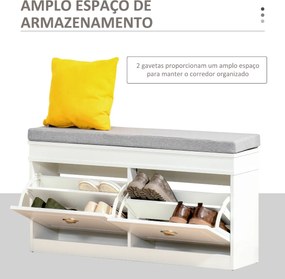 Banco Sapateiro com Armazenamento para 8 Pares de Sapatos com 2 Gavetas Prateleiras Ajustáveis e Almofada Acolchoada para Entrada Corredor 104x24x55cm