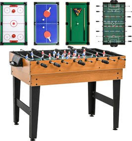 Mesa Multijogos 4 em 1 com Matraquilhos Bilhar Hóquei de Mesa e Ping-pong para Crianças e Adultos 107x61x84,5 cm Natural