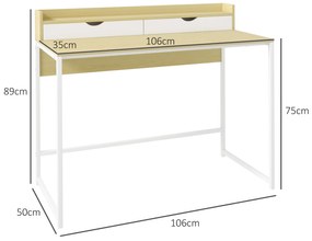 Secretária Moderna Mesa para Escritório Mesa de Computador com Estante e 2 Gavetas Removíveis 106x50x89 cm Branco