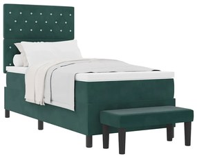 Cama Box Spring com Colchão &amp; Banco Verde Escuro 100x200 cm Veludo