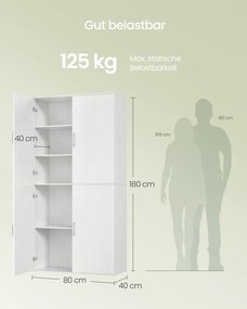 Armario multiusos 80 x 40 x 180 cm (L x P x A),, de aglomerado Branco 