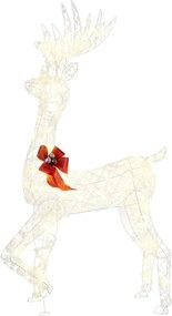 Rena Natal Iluminada 80 x 52 x 150 cm com 100 Luzes LED Flocos de Neve PP e Laço Vermelho Estrutura Metálica Robusta para Interior e Exterior Branco e