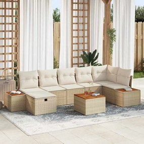 vidaXL Conjunto de Sofá de Jardim com 8 peças e almofadas bege em rattan.