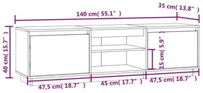 Móvel de TV 140x35x40 cm madeira de pinho maciça branco