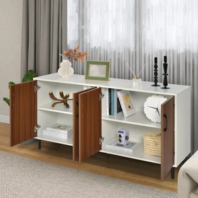 Aparador Buffet para Sala com Armário de Serviço Buffet 4 Portas e Estrutura de 5 Pernas para Cozinha Sala 148 x 40 x 75,5cm Nogueira e branco