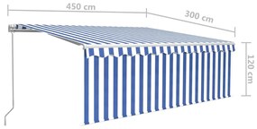 Toldo retrátil manual com estore/LED 4,5x3 m azul e branco