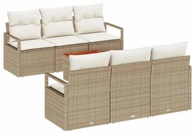 Conjunto de Sofás de Jardim de 7 Peças com Almofadas Bege de Rattan Po