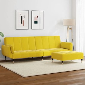 vidaXL Sofá-cama 2 lugares c/ apoio de pés veludo amarelo