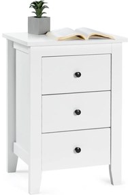 Mesa de cabeceira em madeira com 3 gavetas resistentes e espaçosas, estilo moderno, 46 x 37 x 65 cm, branca